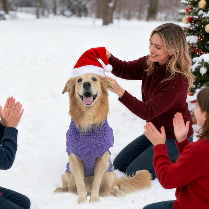 Mihachi Turtleneck Dog Sweater - Winter Coat Apparel Classic Cable Knit Clothes with Leash Hole for Cold Weather, Ideal Gift for Pet in New Year Light Purple SM
