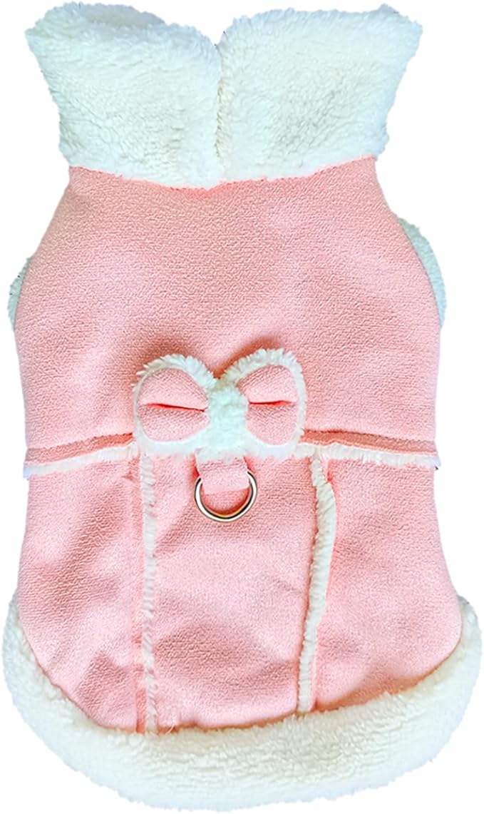 Jecikelon Bowtie Dog Cold Weather Coat Fleece Lining Warm Pet Puppy Turtleneck Dogs Winter Clothes for Small Dogs with D-Ring (Pink, X-Large)