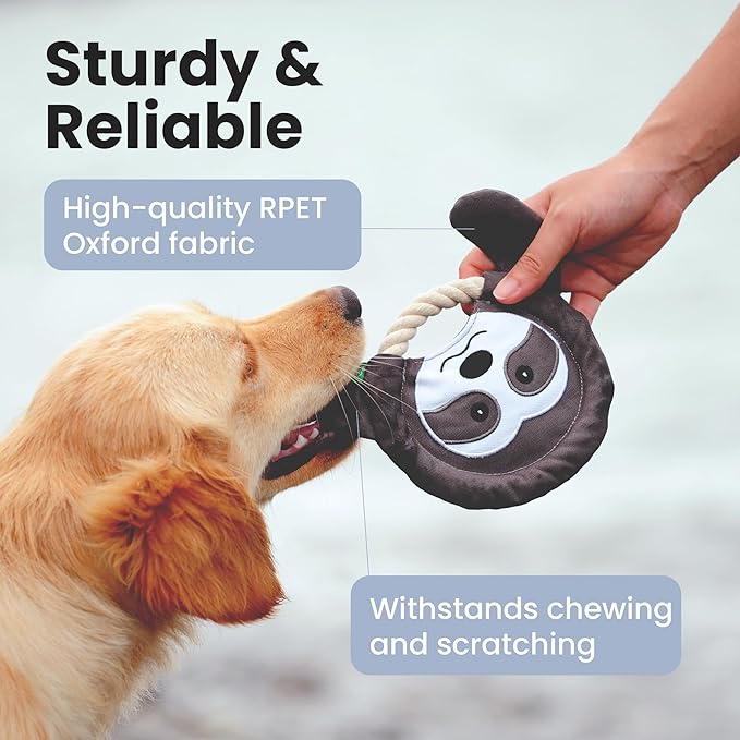 PAWSPIK Flying Disc Tug-of-War Toy, Eco-Friendly Recycled Material, Squeaker Toy for Medium and Large Dogs, for Throwing & Fetching 8.5" Diameter (Sleepy Sloth)