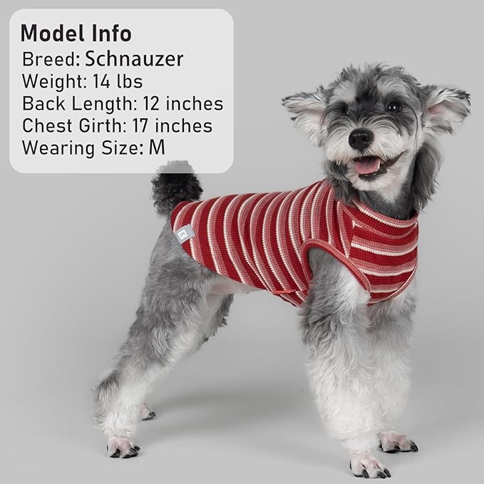 KYEESE 2Pack Waffle Dog Shirts Stretchy Dog T-Shirts Lightweight Dogs Tank Top Sleeveless Striped Dogs Shirt Vest Breathable, XX-Large, Red+Striped
