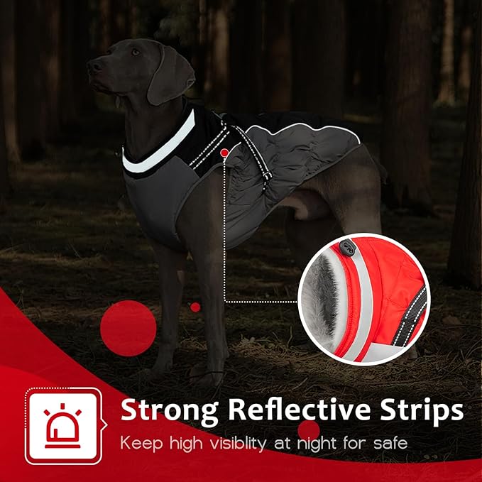 Dog Winter Coat with Harness, Dog Jacket, Pet Clothes with Zipper on Back, Waterproof Windproof Warm Vest, Reflective Cold Weather Coats, for Small Medium Large Dogs, Thick, Red, L