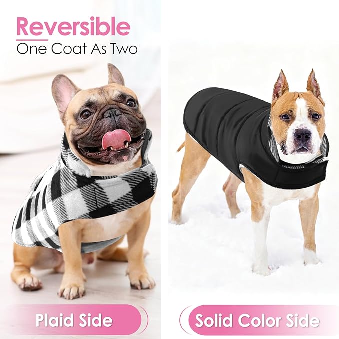 AOFITEE Dog Coat Plaid Dog Winter Coat for Small Dogs, Warm Dogs Jacket Christmas Sweater, Waterproof Pet Puffer Jacket, Reversible Pet Cold Weather Coats for Small Medium Large Pets, Black S