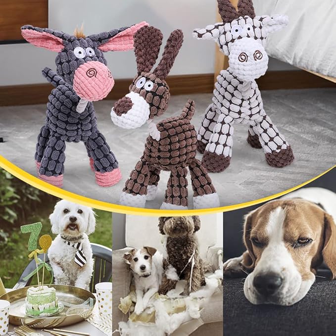 Soputry Plush Squeak Pet Toy, Interactive Stuffed Sound Toy for Small Medium Large Dogs (Cow+Donkey)