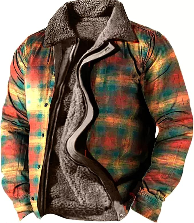 LOAIHA Men's Western Aztec Vintage Print Sherpa Fleece Lined Jackets Casual Zipper Winter Warm Jacket Coats