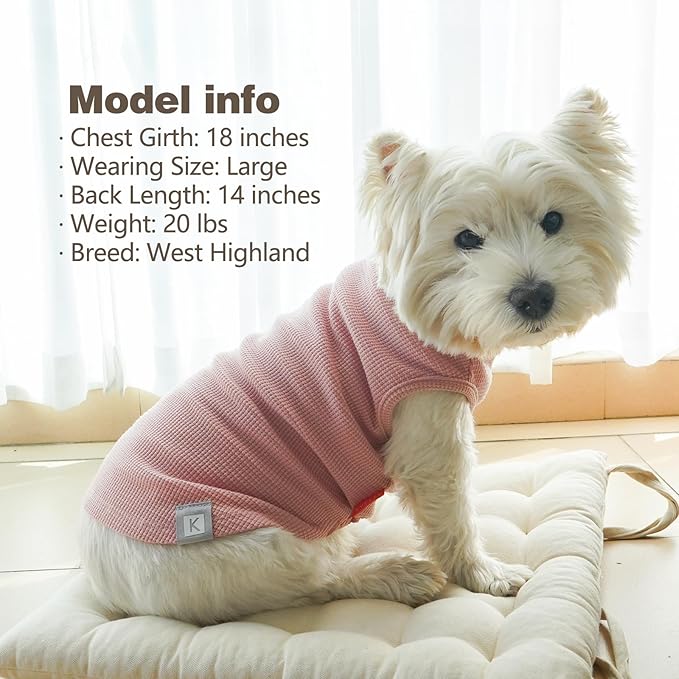 KYEESE 2Pack Waffle Dog Shirts for Small Dogs Stretchy T-Shirts Lightweight Tank Top Sleeveless Striped Vest Breathable Pet Apparel, Large, Pink+Striped