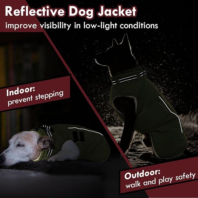 Dog Jackets for Large Dogs, Waterproof Winter Coat with Harness Built-in, Reflective Adjustable Hook&Loop Snowsuit, Warm Cold Weather Coats for Big Dogs Great Dane Doberamn, XXXXL Green