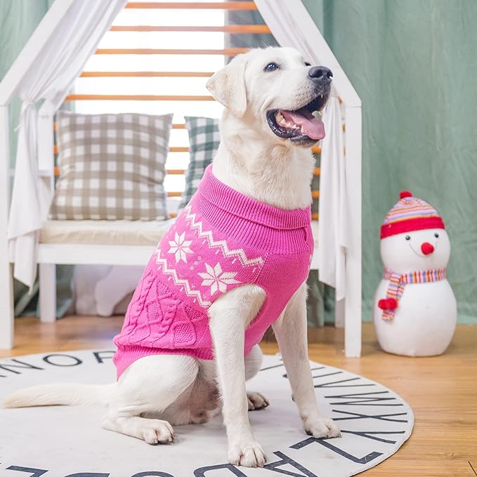 Warm Winter Pink Dog Sweater - Female Cold Weather Pet Clothes for Small Medium Large Dogs Girl Indoor Outdoor, Soft Classic Knit Puppy Apparel Coat