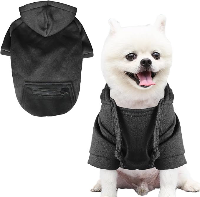 Jecikelon Pet Dog Cold Weather Coat with Pocket Winter Dog Hoodie Warm Puppy Clothes for Small Dogs Chihuahua Clothing (Black, X-Large)