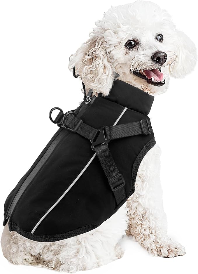 Dog Winter Coat Reflective Water-Resistant Jacket, Fleece Lined Windproof Puppy Coat with Back Zipper & D-Ring, Cold Weather Dog Coats for Small Medium Large Dogs (L, Black)