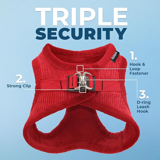 Voyager Step-In Plush Dog Harness – Soft Plush, Step In Vest Harness for Small and Medium Dogs by Best Pet Supplies - Harness (Red Corduroy), S (Chest: 14.5 - 16")