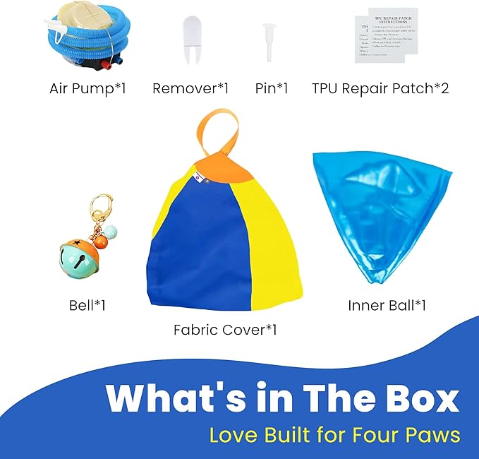 18‘’ Jingle Herding Ball for Dogs & Puppies with Bell, Dog Play Toy, Audible Herding Ball for Cattle Dog, Australian Shepherd, Thickened Oxford Cover, Pump, Patch Repair Kit (18inch)