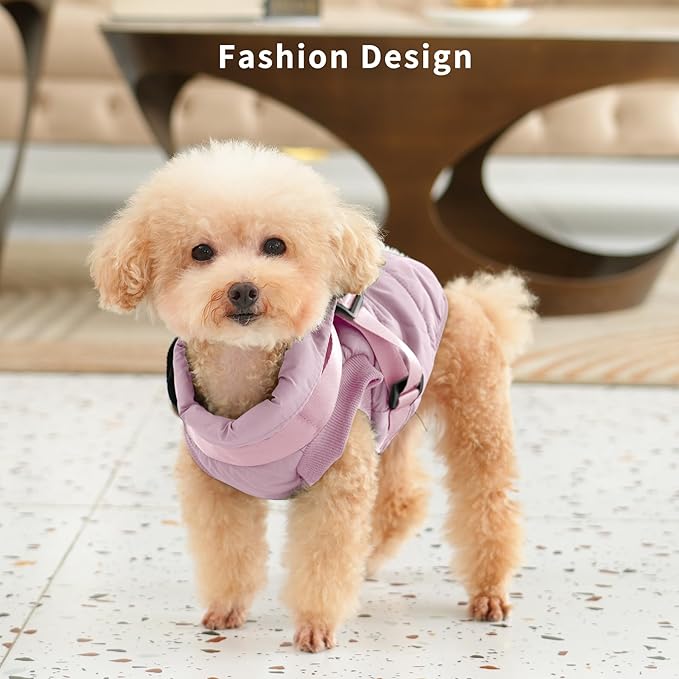 Dog Jacket with Harness,Fleece Lined Warm Puppy Coat for Winter,Soft Windproof Large Dog Vest,Light Pink XXL