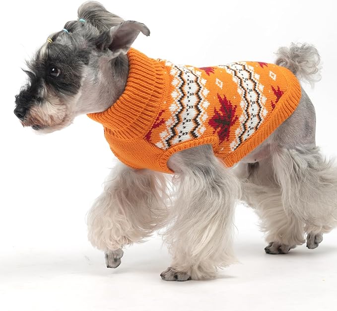 KOOLTAIL Cable Knit Dog Sweater Turtleneck, Cold Weather Pullover Classic Knitwear, Thick Warm Winter Pet Clothes, Fall Maple Leaves Thanksgiving Dog Sweater for Small Medium Large Dogs Cats,Orange XL