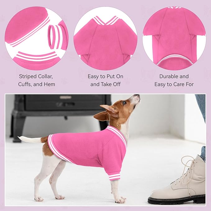 Dog Sweater Brushed Fleece Baseball Jacket Soft Warm Pet Sweatshirt Dog Sweaters for Small Dogs Puppy Sweater Boy Girl Pet(Pink-XS)