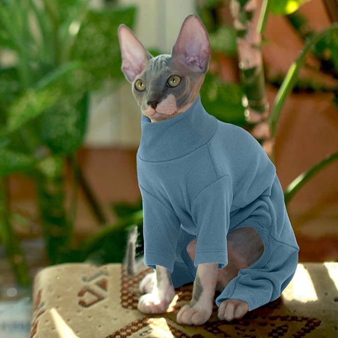 ROZKITCH Clothes for Cats, Breathable Jumpers for Sphynx Only, Soft Coat with Four Legs, Warm Sweater T-Shirt Pajamas Jumpsuit Vest Cornish Rex, Devon Rex, Peterbald Grey 2XL