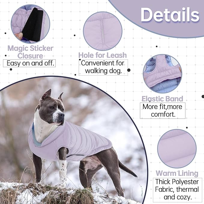 Lelepet Reversible Dog Coat Waterproof Dog Jacket Windproof Puffer Vest for Winter Warm Lightweight Coats for Large Dogs Adjustbale Hook & Loop Pet Apparel with Leash Hole, Golden Retriever, 3XL