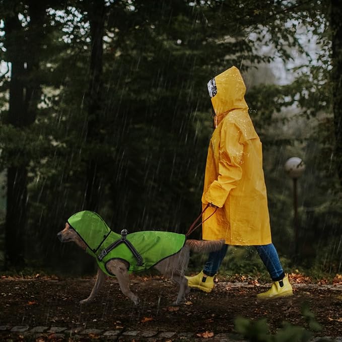 Mosucoirl Dog Raincoat Waterproof Dog Hoodie Reflective Dog Raincoat Hooded Adjustable Rain Jacket for Small Medium Large Dogs Puppies (Green, XXL)