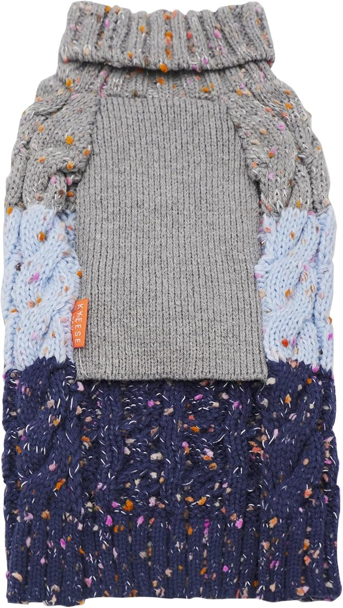 KYEESE Dog Sweater Color Block with Fuzzy Thread Knitted Turtleneck Dog Knitwear with dots in a Variety of Colors for Medium Dogs Fall Winter Dogs Clothes, Navyblue, XXL