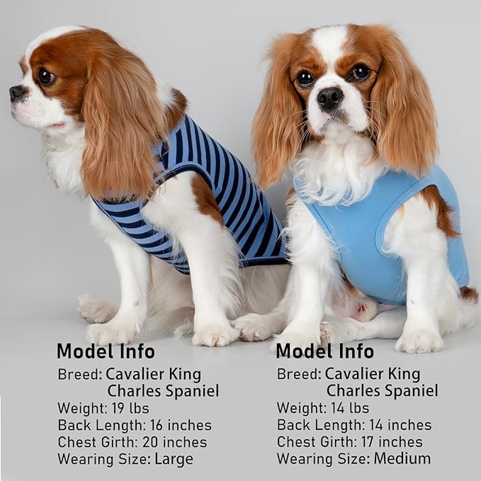 KYEESE 2Pack Dog Shirts Striped T Shirt for Medium Dogs Boy Lightweight Sleeveless Vest Cotton Tank Top Clothes, XX-Large,Dark Blue+Striped