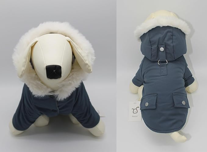 Pet Warm Dog Coat for Winter Dog Clothes Hooded Dog Jacket for Small Puppies Medium Large Dog Cat Clothes Insulated Padded Snow Jacket for Cold Weather Faux Fur (X-Large, Slate Blue)