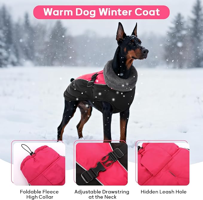 IDOMIK Dog Winter Coat, Reflective Waterproof Dog Jacket for Cold Weather, Warm Pet Coats for Small Medium Large Dogs, High Collar Doggy Fleece Snow Jacket, Winter Vest with Adjustable Buckle,XL
