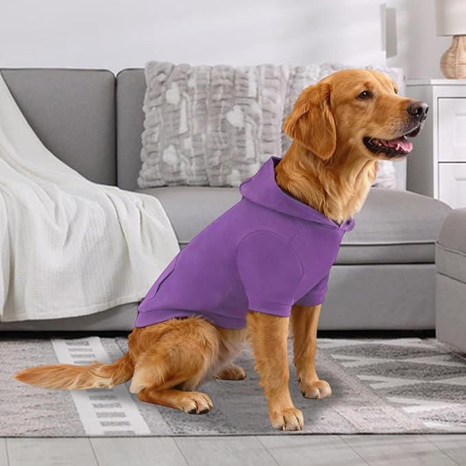 Basic Dog Hoodie Sweatshirts, Pet Clothes Hoodies Sweater with Hat and Leash Hole, Soft Cotton Outfit Coat for Large Medium Small Dogs, Purple (XX-Large)