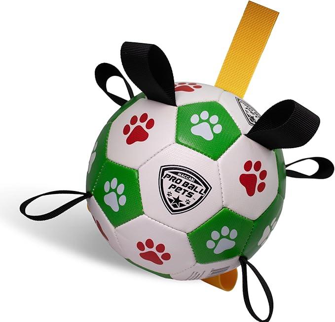 ProBall Pets Interactive Dog Soccer Ball with Grab Tabs - Floats on Water, Fetch & Training Toy for Small Medium Dogs, Herding Breeds - Waterproof Non-Toxic - 6" Green Red