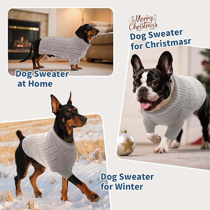 SAWMONG Dog Sweater, Dog Sweaters for Large Dogs Girls Boys, Pullover Turtleneck Knitted Doggy Sweatshirt, Cold Weather Pet Clothes（Grey, X-Large