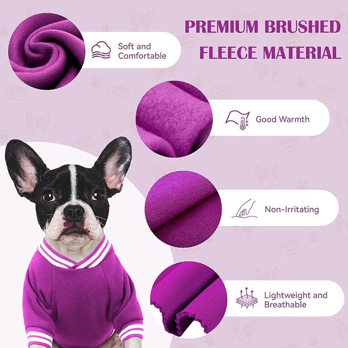 Dog Sweaters for Large Dogs, Brushed Fleece Dog Sweater Baseball Jacket Large Pet Sweater Clothes Soft Warm Boy Girl Pet(Purple-L)