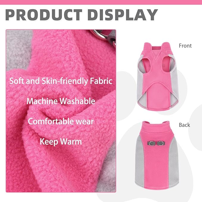 KOOLTAIL Small Dog Sweater - Dog Fleece Vest Jacket with Leash D-Ring for Small Medium Dogs, Soft Pullover Winter Warm Cold Weather Coats, Pet Fall Clothes Outfit for Puppy Cat Boys & Girls, Pink S