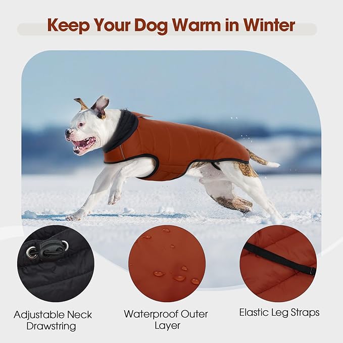 IDOMIK Dog Winter Coat, Warm Waterproof Dog Puffer Jacket with Harness Hole, Adjustable Reflective Snow Jacket Vest with Turtleneck, Pet Cold Weather Coats for Small Dogs,Caramel,S