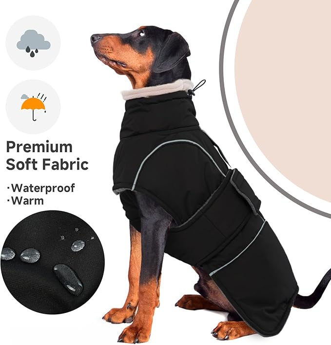 Dog Winter Coat for Small to Large Dogs(XS-XXXL)– Waterproof Windproof Fleece Lined Jacket with Reflective Trim,Pet Vest with Adjustable Buckles, Machine Washable Black 3XL