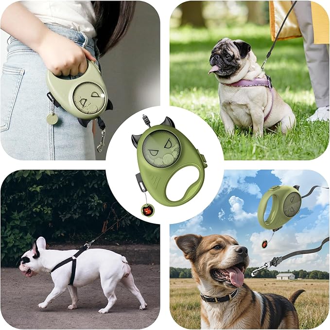 Retractable Dog Leash – 13ft Strong Nylon Tape, Auto-Locking, Tangle-Free, One-Touch Brake, Comfortable Grip – Fun Halloween Design for Small Dogs up to 20 lbs, Haminway Cheeky Imp Design