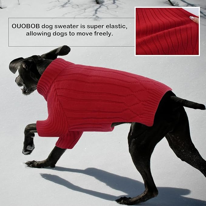 Dog Sweater for Medium Dogs, Warm Winter Fall Turtleneck Knitwear, Christmas Pet Sweatshirt Clothes for Girls Boys, French Bulldog, Beagle (Red M)