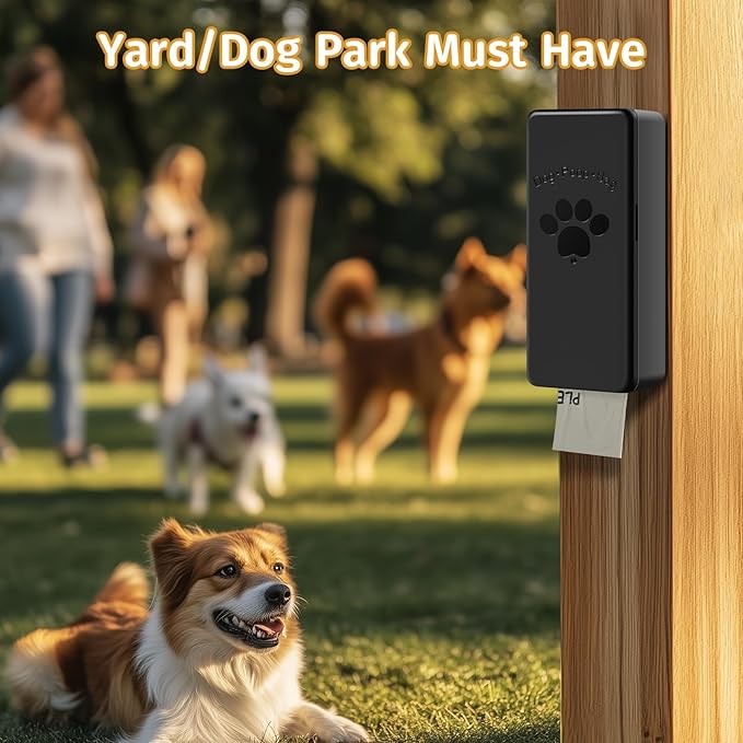 Dog Poop Bag Dispenser, Wall-Mounted Dog Bag dispenser Outdoor or Indoor for Doggy and Pets, Black Poop Holder for Yard and Park, Included 4 Rolls (60 Bags)