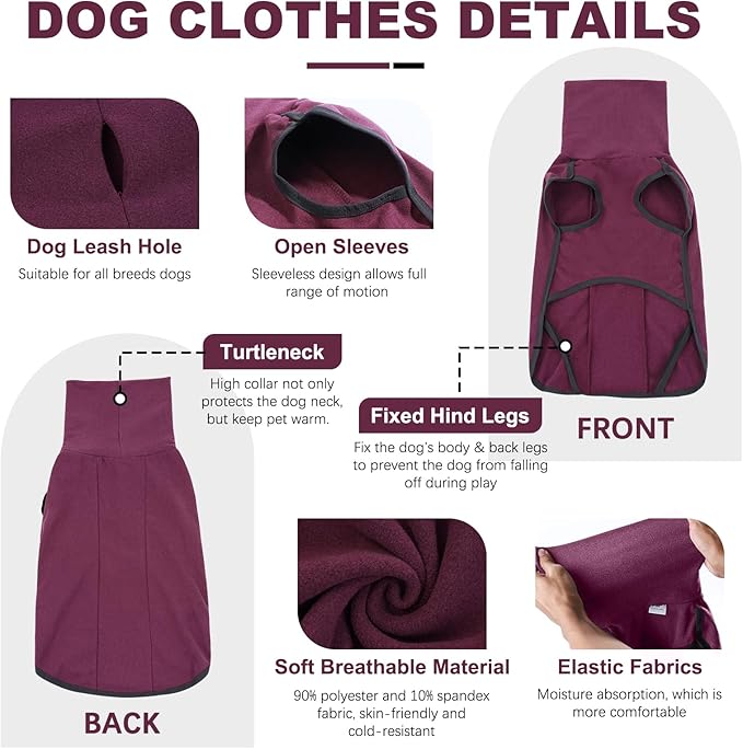 ROZKITCH Soft Warm Dog Sweater Pajamas, Dog Vest for Cold Weather Winter, Elastic Dog Turtleneck Sweater, Onesie Sleeveless Pullover Dog Clothes, Lightweight Pet Shirt for Small Medium Large Dog Red