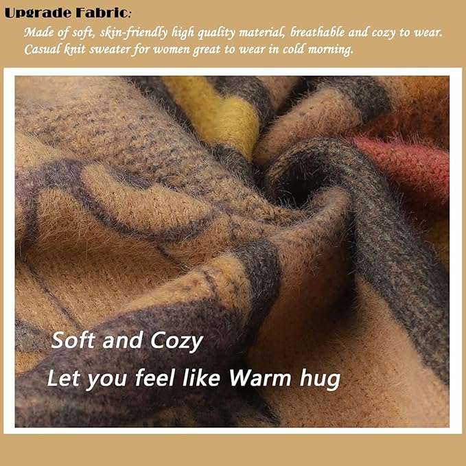 Women's Cat Printed Sweater Oversized Cable Knit Long Sleeve Christmas Clothes Casual Autumn Winter Fashion Tops