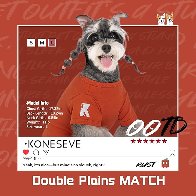 Koneseve Dog Shirts Soft Cat Clothes Comfy Cotton Stretchy for Small Dogs 2-Pack Rust & Mist Green S