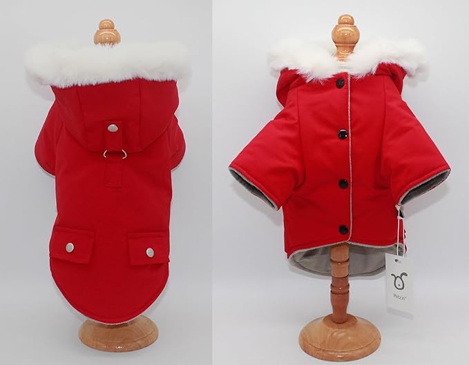 Pet Warm Dog Coat for Winter Cold Weather Clothes Hooded Dog Jacket Small Puppies Medium Large Dog Cat Clothes Insulated Padded Snow Parka (Red, Large)