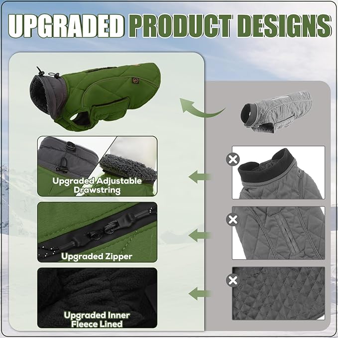 EMUST Dog Jackets for Winter, Cold Weather Coats for Dogs, Soft Winter Jackets for Medium Large Dogs, Pet Vest for Small Medium Large Dogs, Green, L
