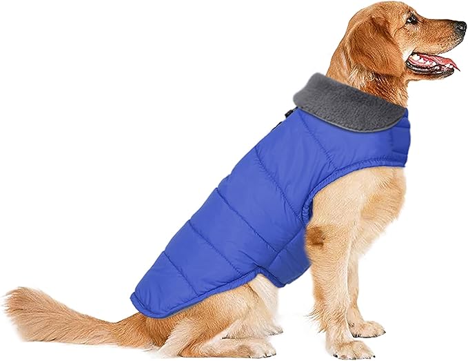Dog Winter Coat, Waterproof Dog Jacket with Leash Hole, Reflective Adjustable Pet Snow Vest, Warm Fleece Sweater for Small Medium Large Dogs - Blue, 3XL