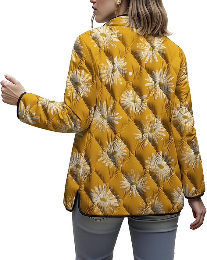 LIZALIG Women's Cropped Puffer Jacket Lightweight Floral Print Long Sleeve Padded Quilted Puffy Cardigan Coat