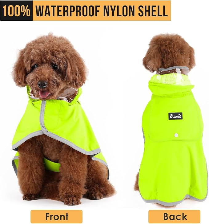Lukovee Dog Raincoat, Adjustable Dog Rain Jacket with Clear Hooded Double Layer for Large Medium Small Dogs Puppies, Waterproof Rain Coat Poncho with Reflective Storage Pocket & Rim (Green, S)