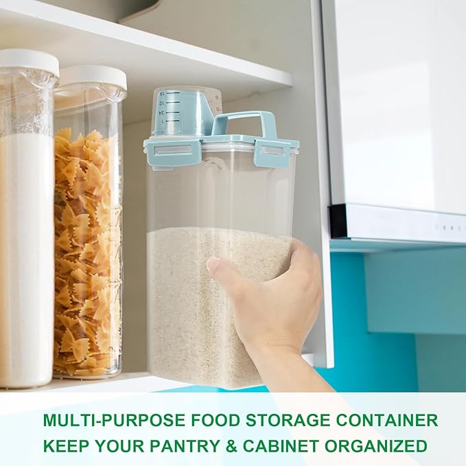 TBMax Rice Storage Container - 5 Lbs Flour Container Cereal Dispenser with Measuring Cup, Airtight Dry Food Container Bin for Kitchen Pantry Storage Organization