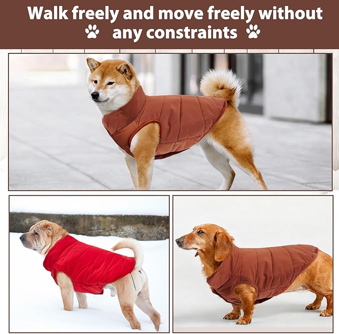 Syhood 2 Pieces Dog Jacket 2 Layers Fleece Lined Dog Jacket Warm Soft Windproof Small Pet Coat for Winter Cold Weather (M,Red,Brown)