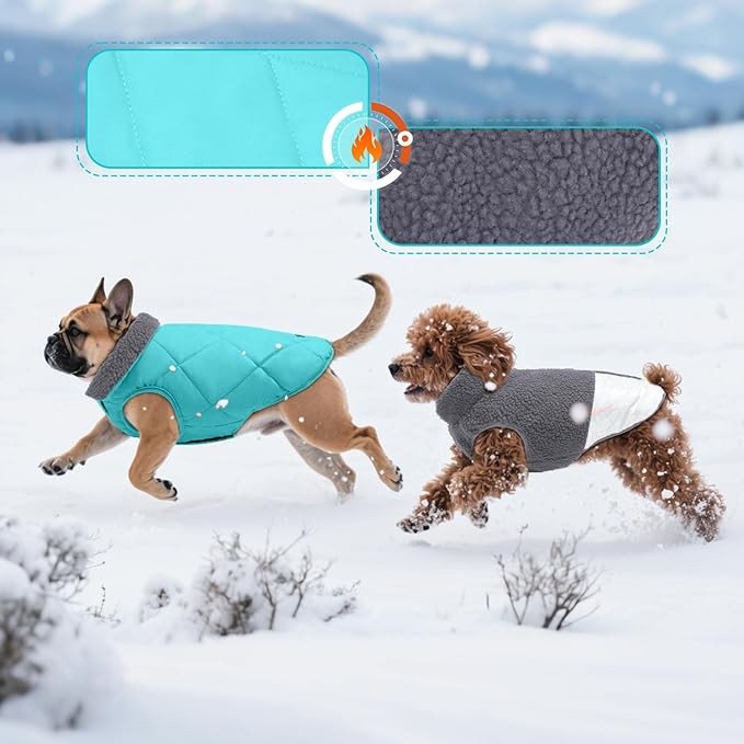 EMUST Dog Jacket, Warm Reversible Dog Winter Coat with Fleece Lining, Thick Plush Puppy Coats, Grey, XL