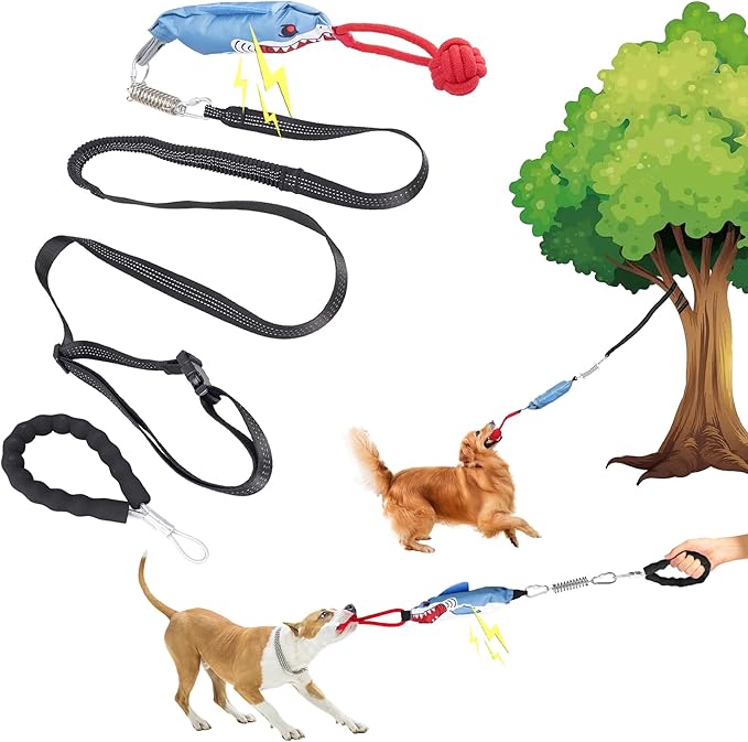 Dog Tree Tug of War Toy with Handles,Tethered Tug of War Outdoor Toy with Squeaky Self Play for for Small to Medium Dogs to Exercise Play Rope,Ball with Rope Dog Toy