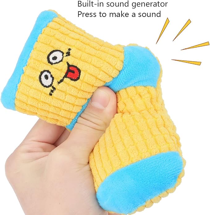 Squeaky Plush Dog Toy - Funny Stuffed Socks for Small Medium Dogs - Cute Pet Chew Toy Birthday Gift (White Pink)