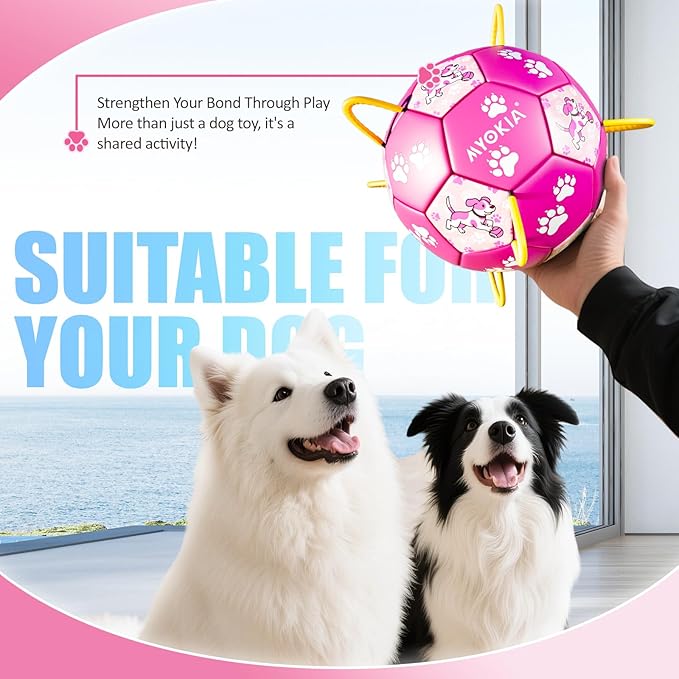 Size 3 Pink Dog Soccer Ball with Straps Durable Training Ball for Pets Interactive Outdoor Dog Toy for Medium to Large Puppies Essential Pet Supplies