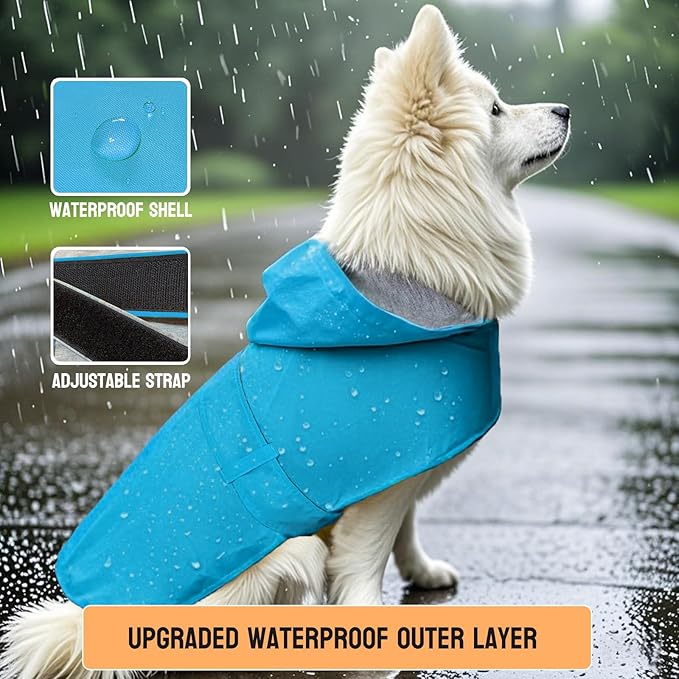 Dog Raincoat Small Dog Rain Jacket Poncho Waterproof Pet Rain Suit for Puppy Small Dogs Cats Double Layer Breathable Lining Hooded Leash Hole Adjustable,Blue,XS